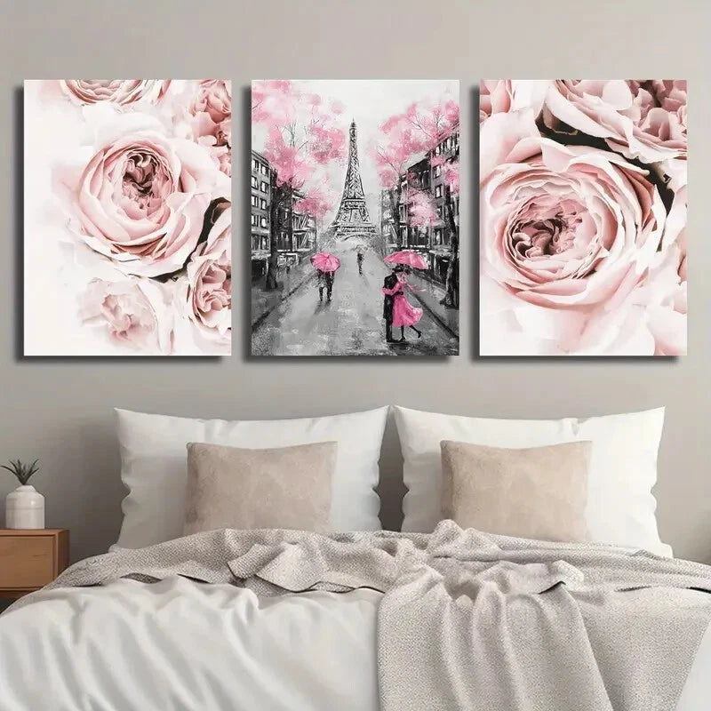 3pcs Pink Romantic Lover Umbrella Perfect Wall Art Set Canvas Framed 40x60cm - High Quality Print 100% Australian Made Wall Canvas Ready to Hang - Bella Home Decor