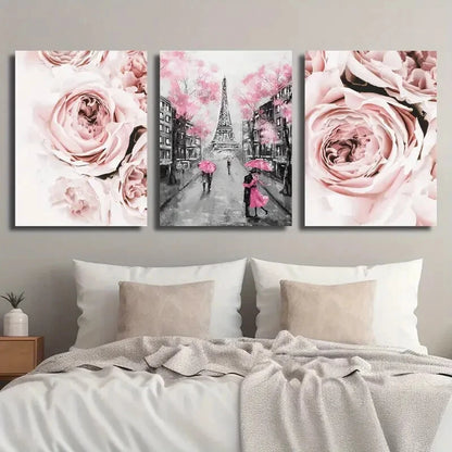 3pcs Pink Romantic Lover Umbrella Perfect Wall Art Set Canvas Framed 40x60cm - High Quality Print 100% Australian Made Wall Canvas Ready to Hang - Bella Home Decor
