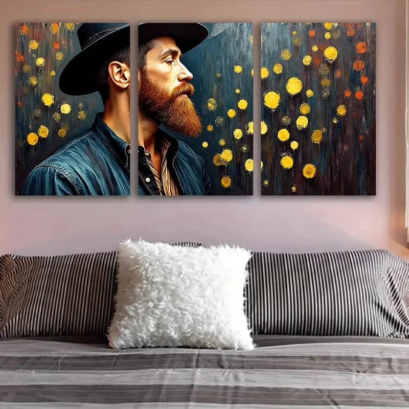 3pcs Stylish Man With Hat And Dandelions Wall Art Set Canvas Framed 40x60cm - High Quality Print 100% Australian Made Wall Canvas Ready to Hang