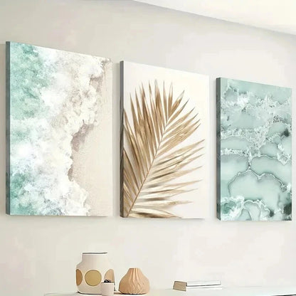 3pcs Ocean And Seaside Scenery Leaves Perfect Wall Art Set Canvas Framed 50x70cm - High Quality Print 100% Australian Made Wall Canvas Ready to Hang - Bella Home Decor