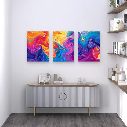 3pcs Psychedelic Swirl Rainbow Colors Metal Print Ready to Hang Art