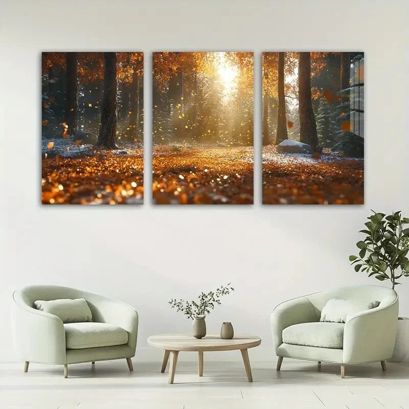 3pcs Sunset Forest Stunning Autumn Metal Print Ready to Hang Art - Bella Home Decor