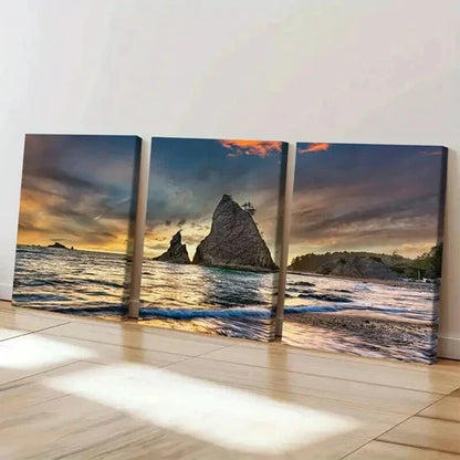 3pcs Ocean View with Rocky Formations Wall Art Canvas Unframed - High Quality Print 100% Australian Made Wall Canvas