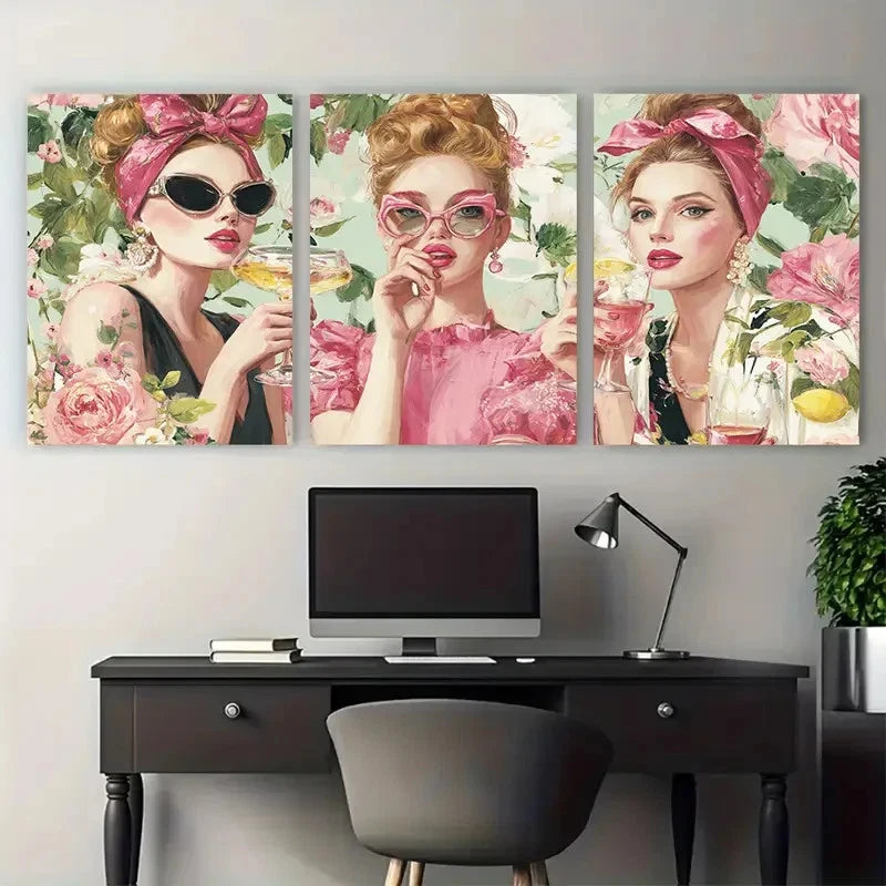 3pcs Champagne Coquette Preppy Décor Perfect   Wall Art Set Canvas Framed 60x90cm - High Quality Print 100% Australian Made Wall Canvas Ready to Hang - Bella Home Decor
