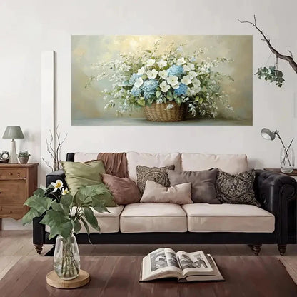 Blue And White Floral Wall Art Canvas Office Home Room Framed 120x60cm