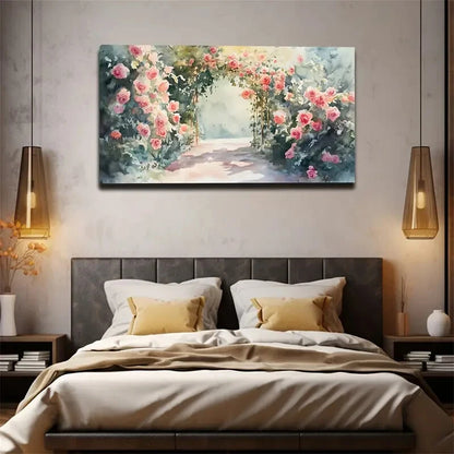 Bright Pink Flowers Growing Wall Art Canvas Office Home Room Framed 120x60cm - Bella Home Decor