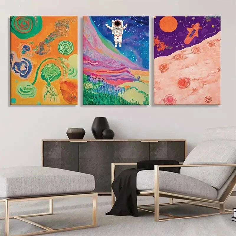 3pcs Colorful Astronaut Space Cosmic Perfect Wall Art Set Canvas Framed 40x60cm - High Quality Print 100% Australian Made Wall Canvas Ready to Hang