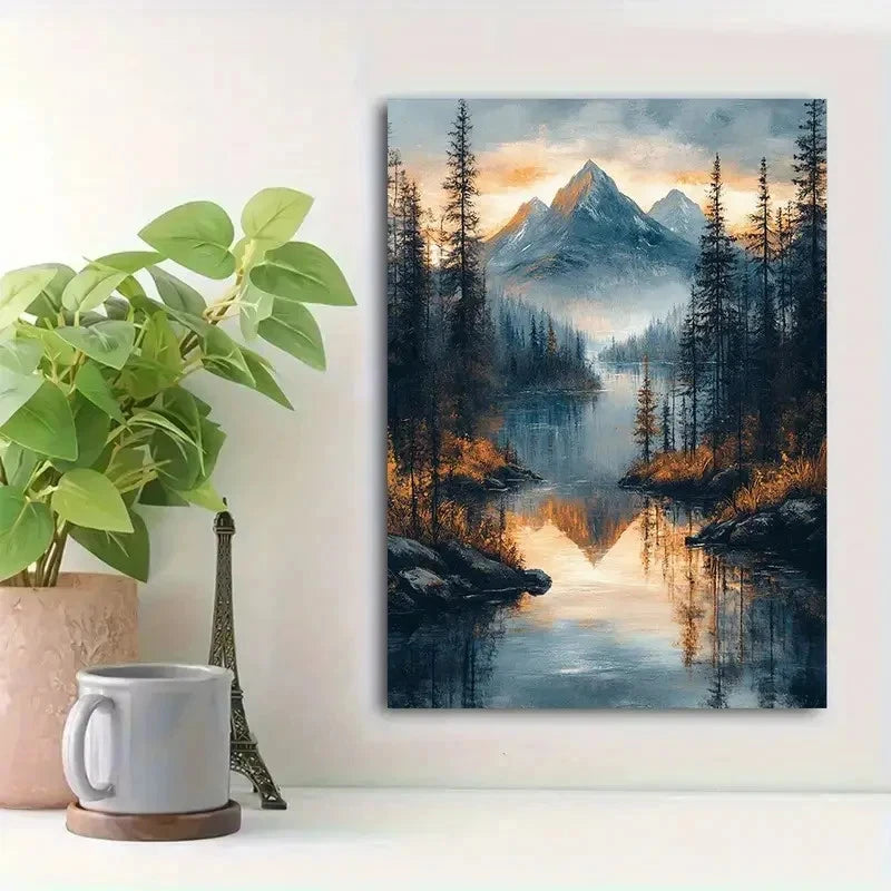 Beautiful Majestic Mountain Landscape Painting 40x60cm Metal Print Ready to Hang