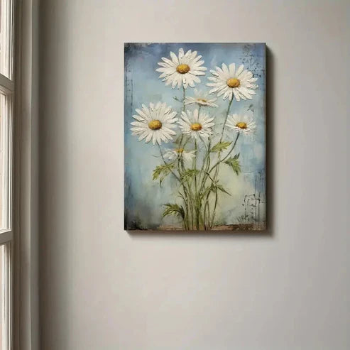 Beautiful Rustic Daisy Flower Vintage Painting 60x90cm Metal Print Ready to Hang