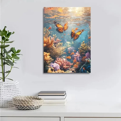 Scene of Butterfly Playing Together Underwater 40x60cm Metal Print Ready to Hang