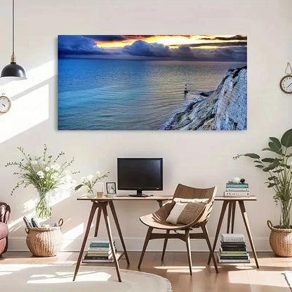 Seaside Lighthouse Sunset Lands Wall Art Canvas Office Home Room Framed 120x60cm
