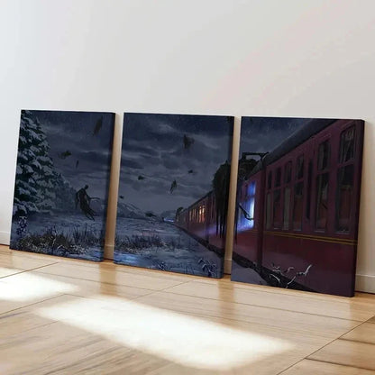 3pcs Featuring Wizards Ghosts & Winter Scene Wall Art Set Canvas Framed 60x90cm - High Quality Print 100% Australian Made Wall Canvas Ready to Hang