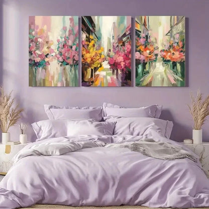 3pcs Floral Patterns Artwork, Floral  Wall Art Set Canvas Framed 50x70cm - High Quality Print 100% Australian Made Wall Canvas Ready to Hang