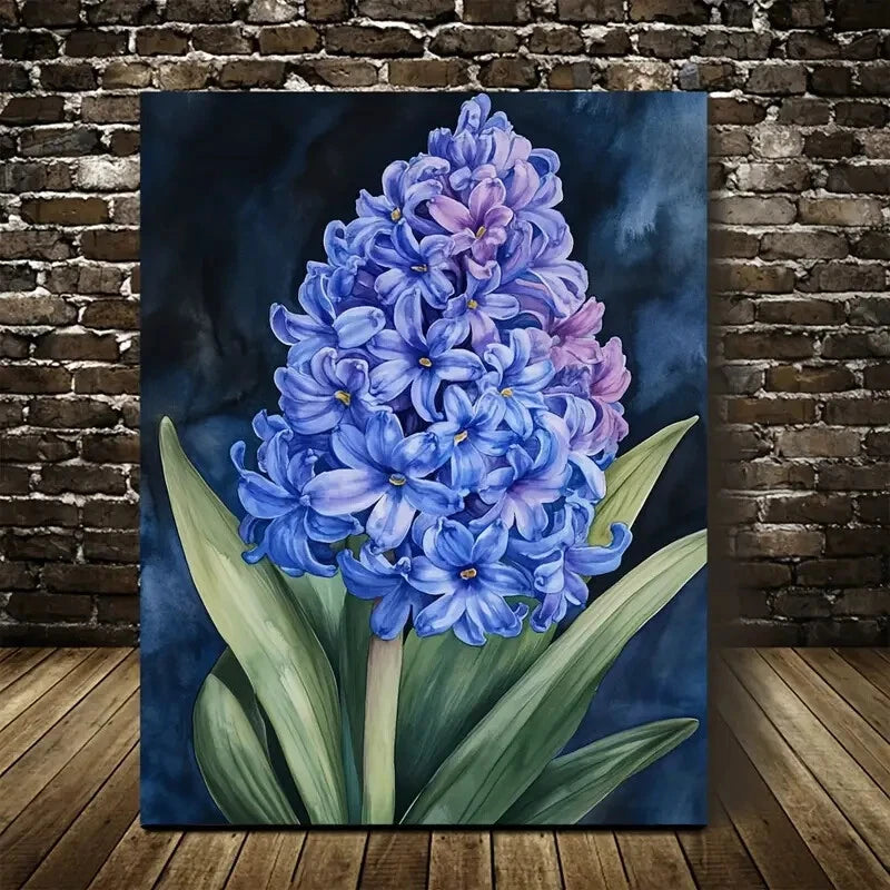 Beautiful Vibrant Blue Hyacinth Flower Painting 40x60cm Metal Print Ready to Hang - Bella Home Decor
