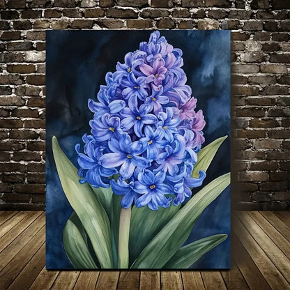 Beautiful Vibrant Blue Hyacinth Flower Painting 40x60cm Metal Print Ready to Hang - Bella Home Decor