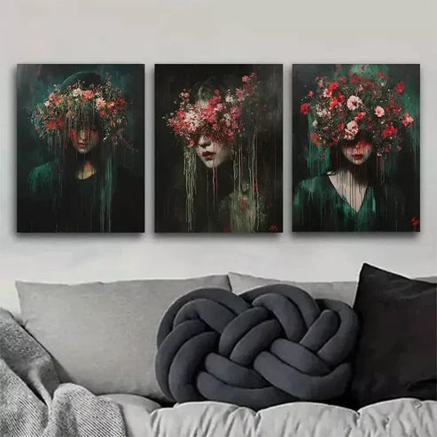 3pcs Beautiful Floral - Veiled Portrait Wall Art Canvas Unframed - High Quality Print 100% Australian Made Wall Canvas