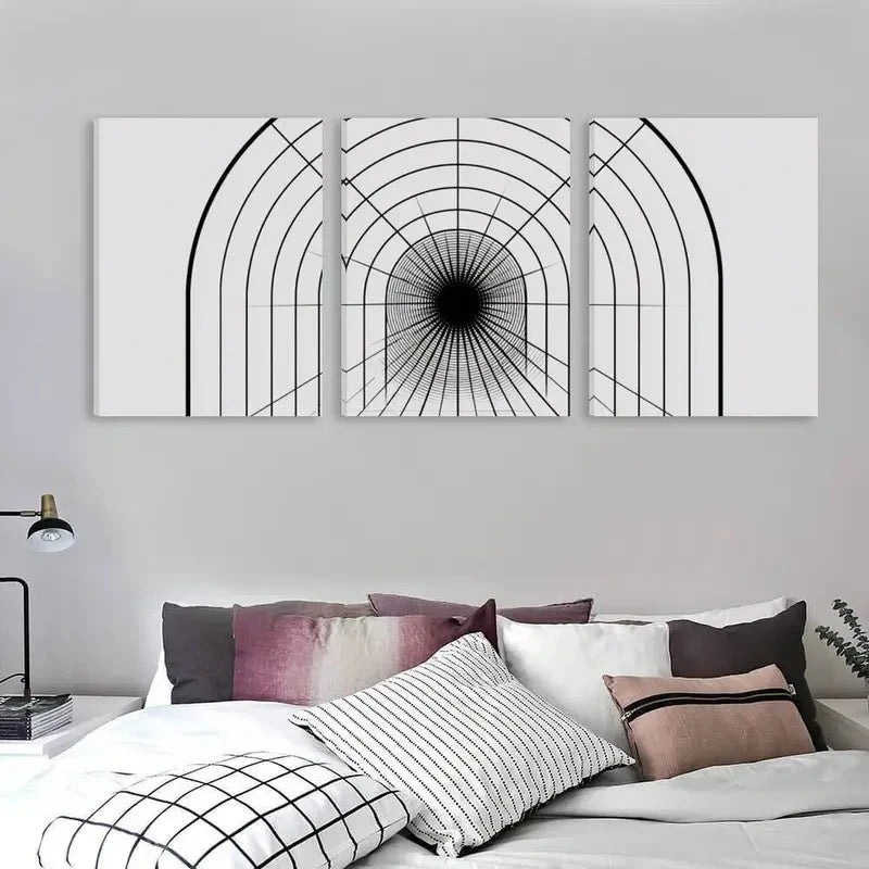 3pcs Black & White Abstract Geometric Design  Wall Art Set Canvas Framed 50x70cm - High Quality Print 100% Australian Made Wall Canvas Ready to Hang - Bella Home Decor