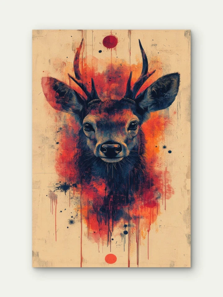 Abstract Watercolour Deer Head Decor 40x60cm Metal Print Ready to Hang