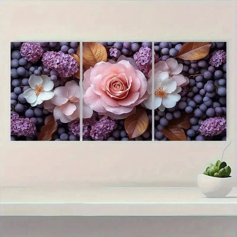 3pcs Pink Roses & White Lilacs Art g  Wall Art Set Canvas Framed 40x60cm - High Quality Print 100% Australian Made Wall Canvas Ready to Hang