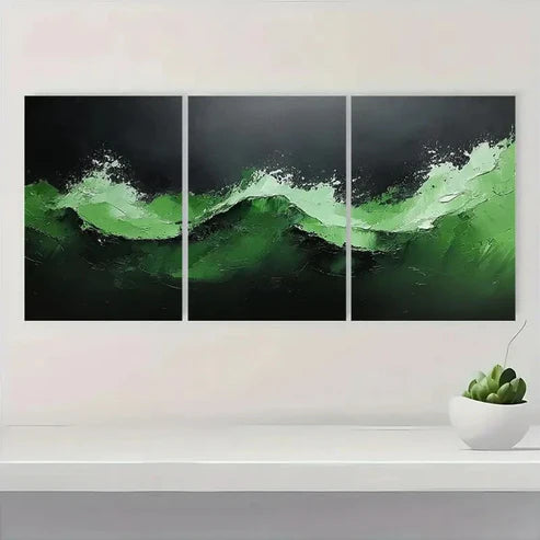 3pcs Black & Green Textured BG Wall Art Canvas Unframed – High Quality Print 100% Australian Made Wall Canvas - Bella Home Decor