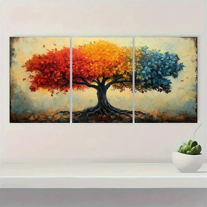 3pcs Rustic Tree Vibrant Autumn Foliage Wall Art Set – Wall Art Canvas Unframed - High Quality Print 100% Australian Made Wall Canvas