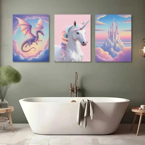 3pcs Unicorn, Dragon, Castle Wall Art Canvas Unframed - High Quality Print 100% Australian Made Wall Canvas
