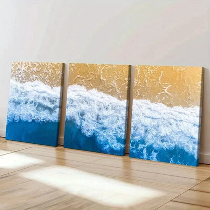 3pcs Ocean Waves at Sunset Serene Seaside Wall Art Set Canvas Framed 40x60cm - High Quality Print 100% Australian Made Wall Canvas Ready to Hang - Bella Home Decor
