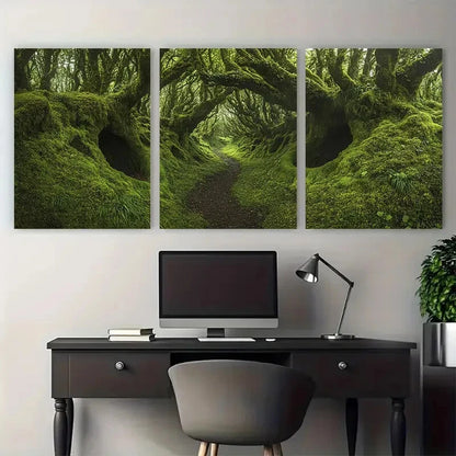 3pcs Green Botanic Mystical Nature Forest Metal Print Ready to Hang Art - Bella Home Decor