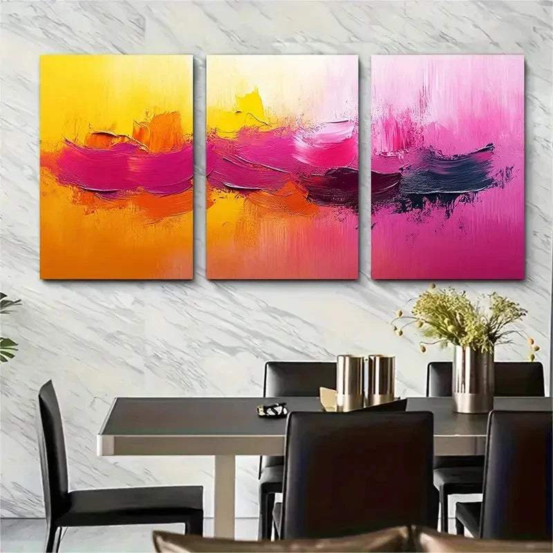 3pcs Abstract Brush Stroke Pink Yellow Perfect Wall Art Set Canvas Framed 40x60cm - High Quality Print 100% Australian Made Wall Canvas Ready to Hang - Bella Home Decor