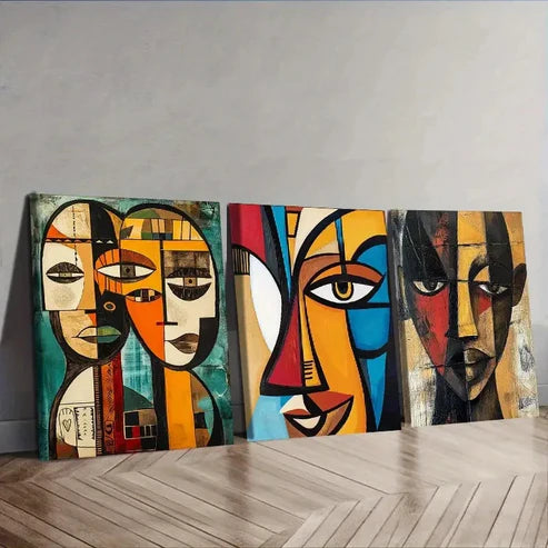 3pcs Abstract African Faces Wall Art Canvas Unframed - High Quality Print 100% Australian Made Wall Canvas - Bella Home Decor