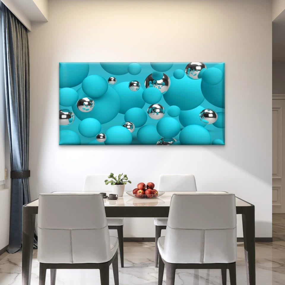 Abstract With Blue Spheres Wall Art Canvas Office Home Room Framed 120x60cm