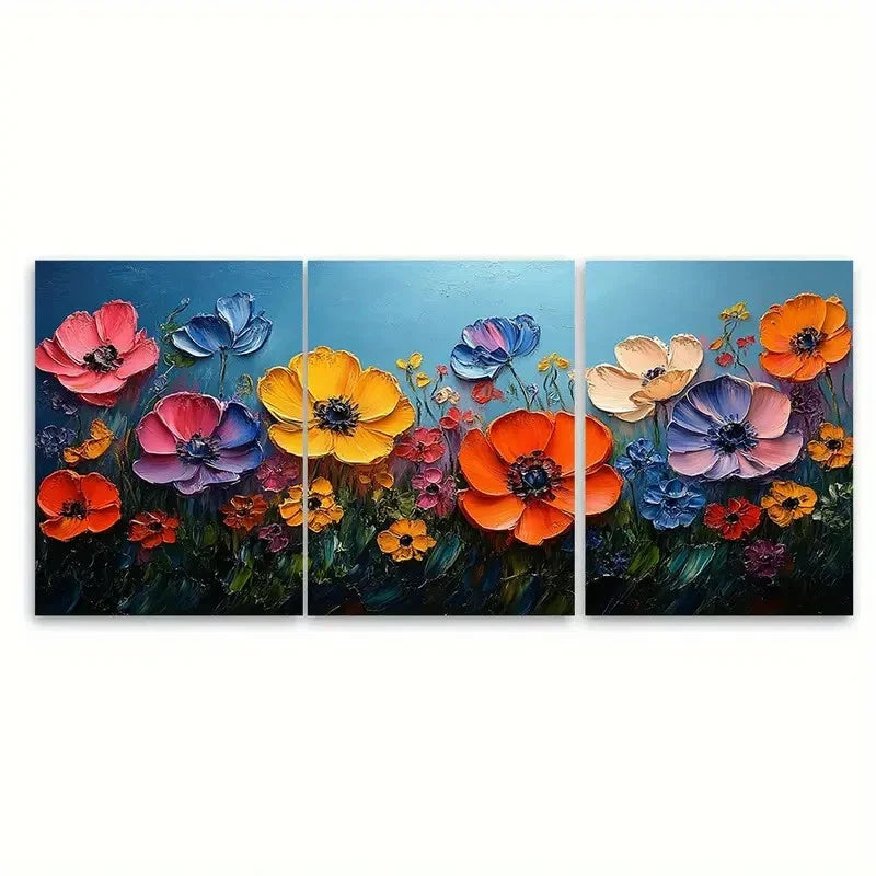 3pcs Bright Floral Rivers Edge TY   Wall Art Set Canvas Framed 50x70cm - High Quality Print 100% Australian Made Wall Canvas Ready to Hang - Bella Home Decor
