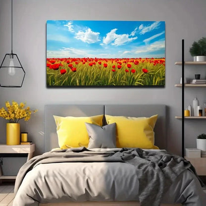 Vibrant Red Poppies Wheat Field Wall Art Canvas Office Home Room Framed 120x60cm - Bella Home Decor