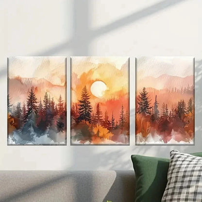 3pcs Landscape with Trees and Sunset Wall Art Set Canvas Framed 40x60cm - High Quality Print 100% Australian Made Wall Canvas Ready to Hang