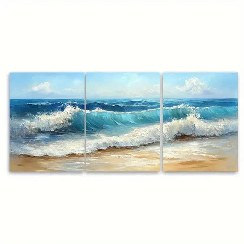 3pcs Ocean Waves Seaside ER Wall Art Set Canvas Unframed – High Quality Print 100% Australian Made Wall Canvas - Bella Home Decor