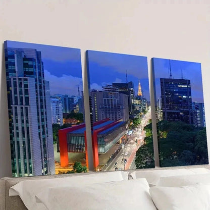 3pcs High Buildings and Neon Lights Wall Art Set Canvas Framed 60x90cm - High Quality Print 100% Australian Made Wall Canvas Ready to Hang