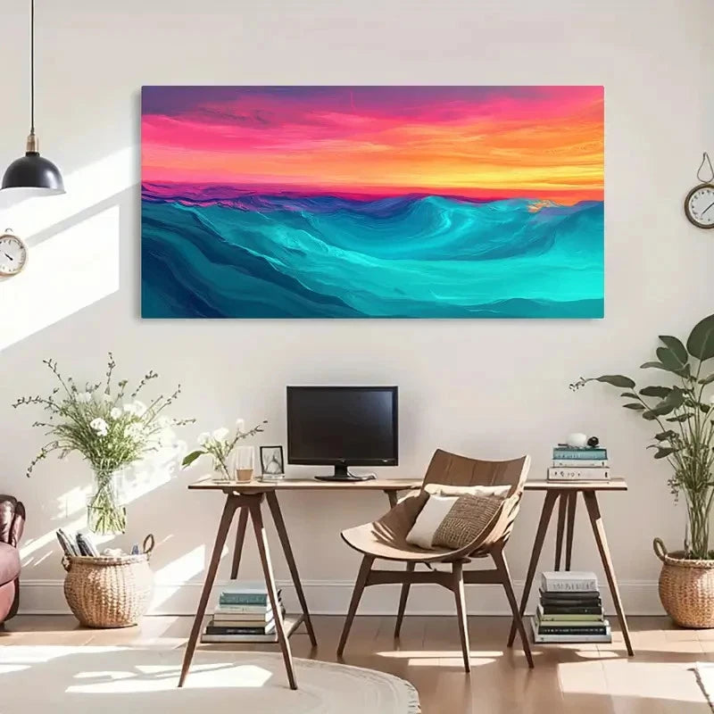 Vibrant Ocean Waves Abstract Wall Art Canvas Office Home Room Framed 120x60cm - Bella Home Decor