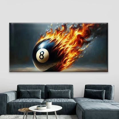 Flaming Eight Billiard Ball Wall Art Canvas Office Home Room Framed 120x60cm