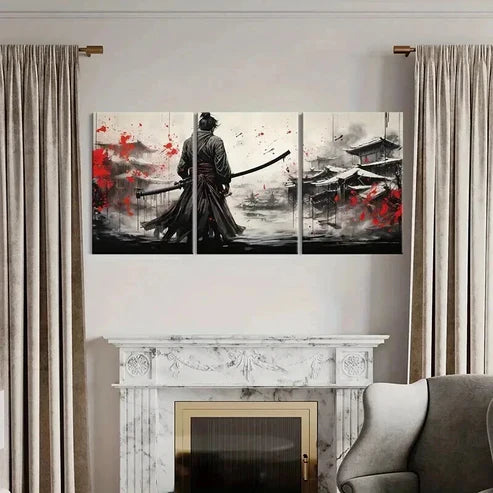 3pcs Japanese Style Sakura Tree Samurai Wall Art Canvas Unframed - High Quality Print 100% Australian Made Wall Canvas