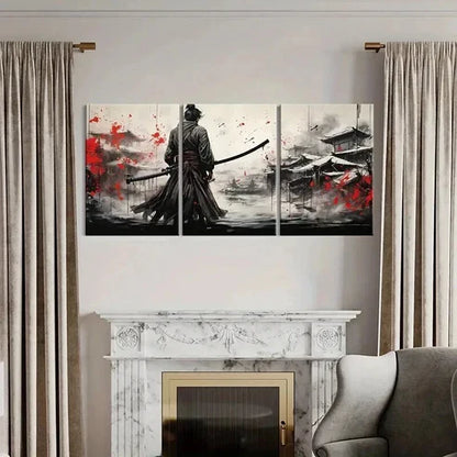 3pcs Japanese Style Sakura Tree Samurai Wall Art Canvas Unframed - High Quality Print 100% Australian Made Wall Canvas