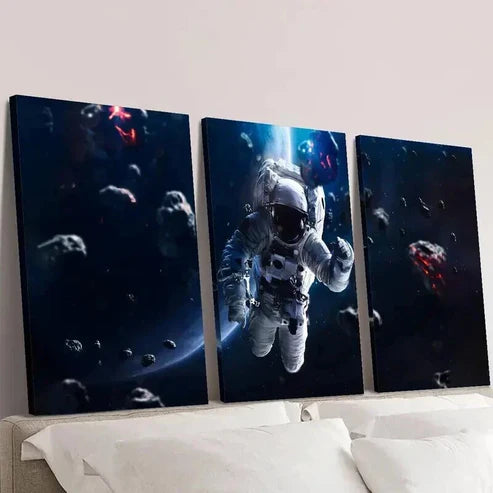 3pcs Astronaut Space Travelling Blue Planet Wall Art Canvas Unframed - High Quality Print 100% Australian Made Wall Canvas - Bella Home Decor