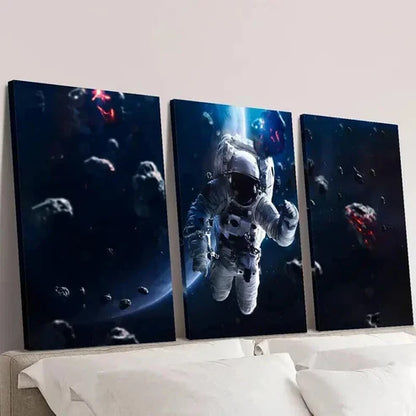 3pcs Astronaut Space Travelling Blue Planet Wall Art Canvas Unframed - High Quality Print 100% Australian Made Wall Canvas - Bella Home Decor