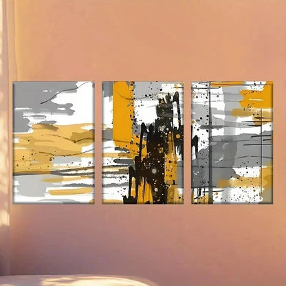 3pcs  painting with yellow and black paint Wall Art Set Canvas Framed 60x90cm - High Quality Print 100% Australian Made Wall Canvas Ready to Hang - Bella Home Decor