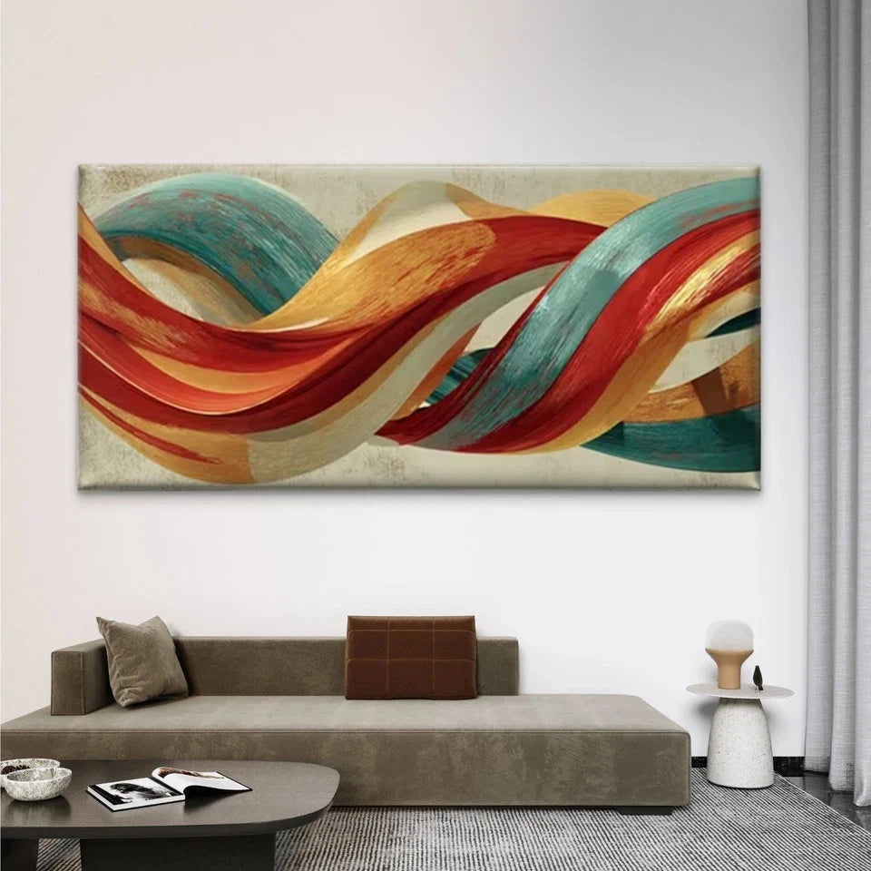 Abstract Waves Wall Art Canvas Office Home Room Framed 120x60cm