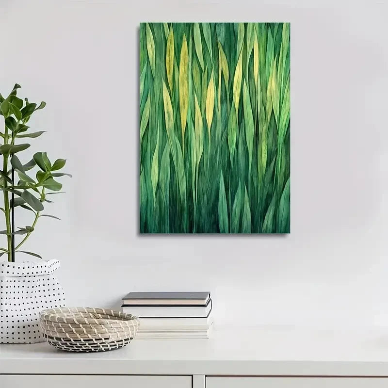 Vibrant Green & Yellow Nature Scene Painting 40x60cm Metal Print Ready to Hang - Bella Home Decor