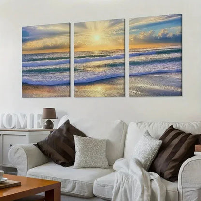 3pcs Modern Sunset Beach Wall Art Set Canvas Unframed - High Quality Print 100% Australian Made Wall Canvas