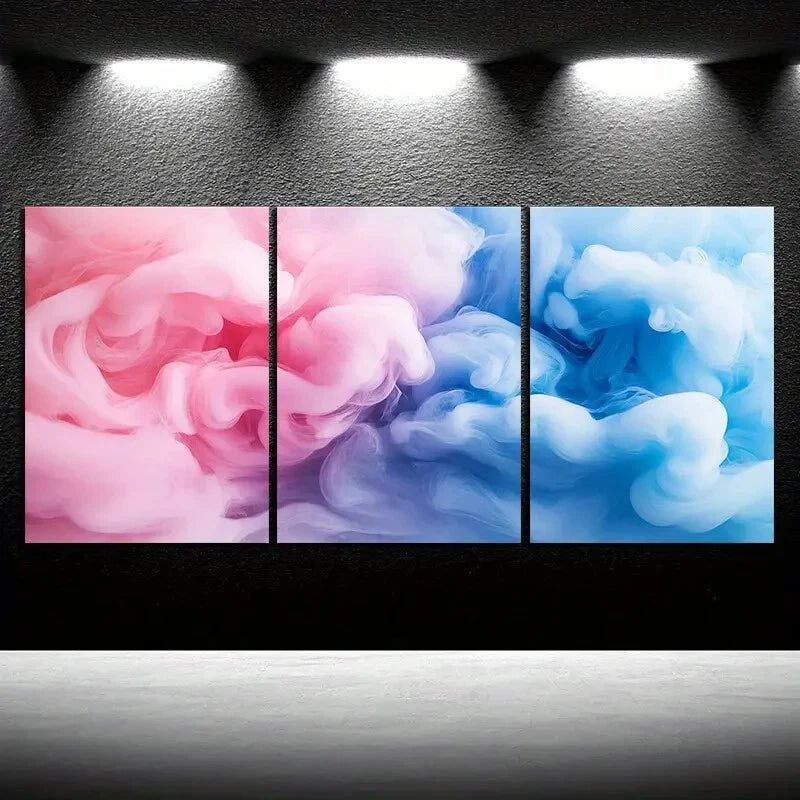 3pcs Beautiful Lines Colourful Pink & Blue Metal Print Ready to Hang Art - Bella Home Decor