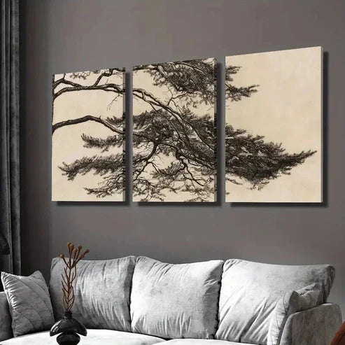 3pcs Chinese Zen Pine Trees Decoration  Wall Art Set Canvas Unframed - High Quality Print 100% Australian Made Wall Canvas - Bella Home Decor