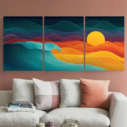 3pcs Ocean Sunset Coastal Minimalist Wall Art Set Canvas Unframed - High Quality Print 100% Australian Made Wall Canvas