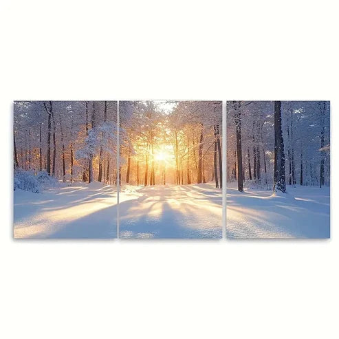3pcs Sunlit Snow Covered Trees Print  Wall Art Set Canvas Unframed – High Quality Print, 100% Australian Made Wall Canvas - Bella Home Decor